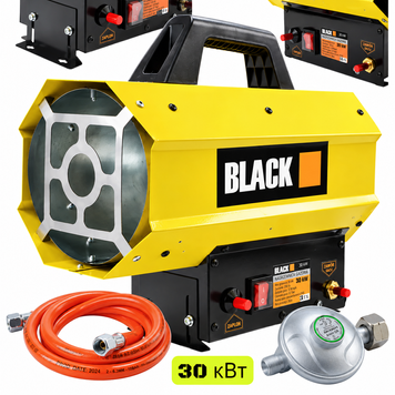 Газова теплова гармата BLACK 30 кВт на пропан-бутані зі шлангом і редуктором BLK-30KW-55064 фото