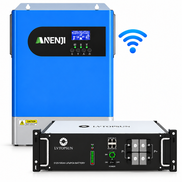 Комплект резервного живлення Anenji 6,2 кВт з паралельною роботою + LiFePO4 акумулятор LVTOPSUN 5,12 кВт&middot;год, Wi-Fi ANJ-6200W-LVT фото