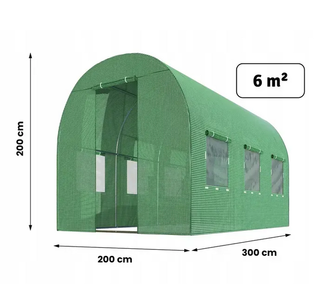 Теплиця садова Kontrasto KO03220, 3 &times; 2 &times; 2 м, 6 м&sup2;, армована плівка 140 г/м&sup2;, зелена KO03220 фото