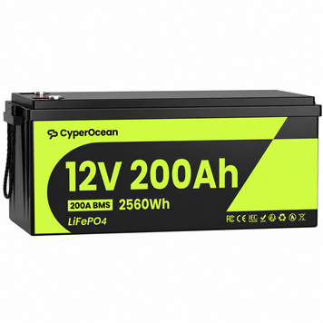 Акумулятор LiFePO4 CyperOcean 12,8 В 200 А&middot;год, 2,56 кВт&middot;год, Smart BMS 200 А, IP65 CYPER-12V-200A фото