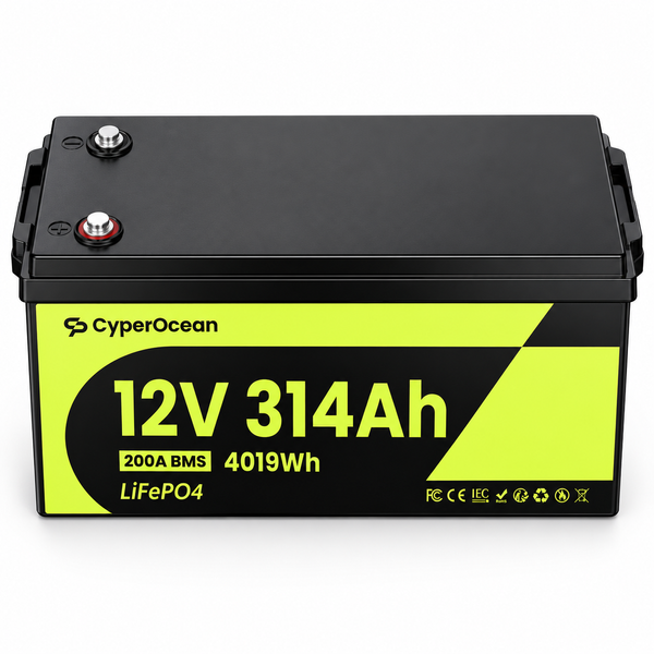 Акумулятор LiFePO4 CyperOcean 12,8 В 314 А&middot;год, 4,019 кВт&middot;год, Smart BMS 200 А, IP65 CYPER-12V-314AH-200A фото